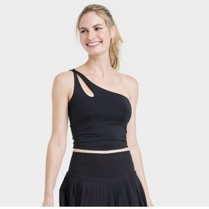 NWT Women's Light Support Asymmetrical
Cropped Sports Bra - All In Motion Black